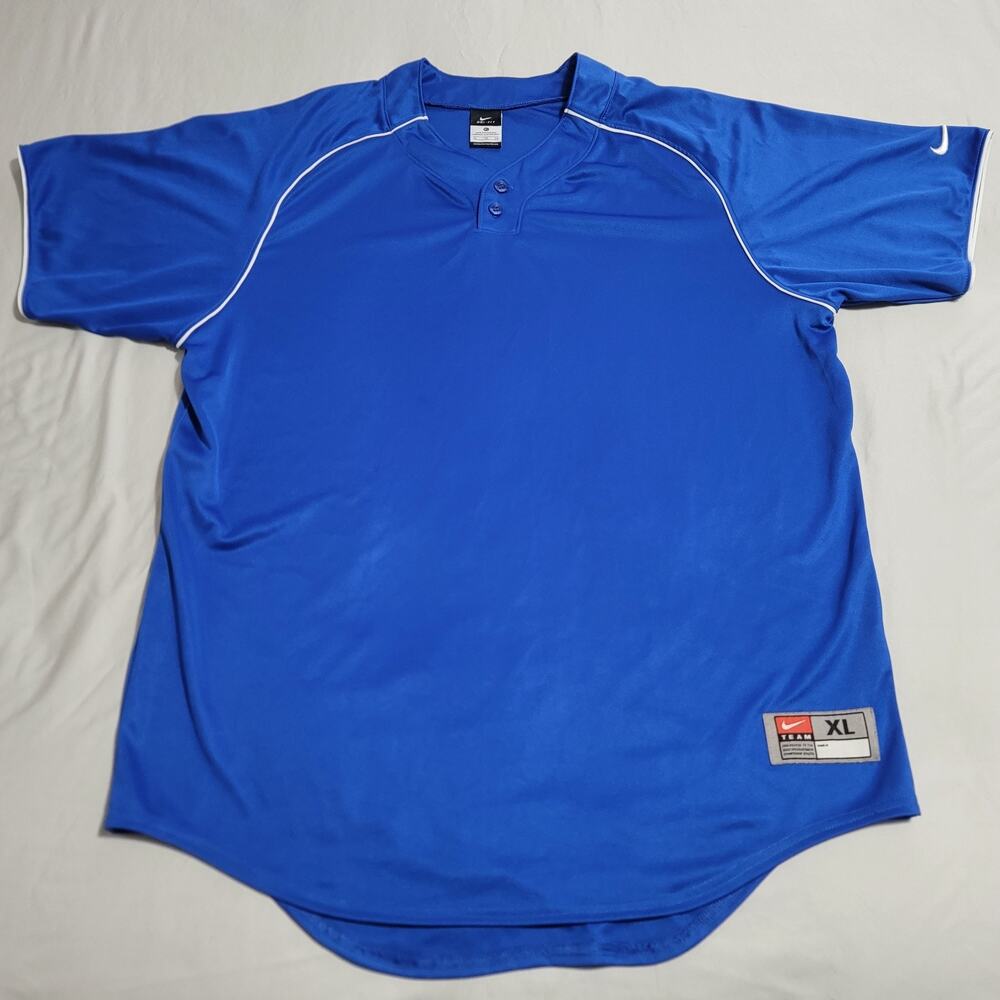 Nike Team Dri-Fit Baseball Jersey Blue Men’s XL Athletic Cut Short Sleeve Henley